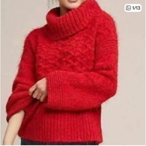 Sleeping on Snow red eyelash cable knit chunky turtleneck sweater, cottage core